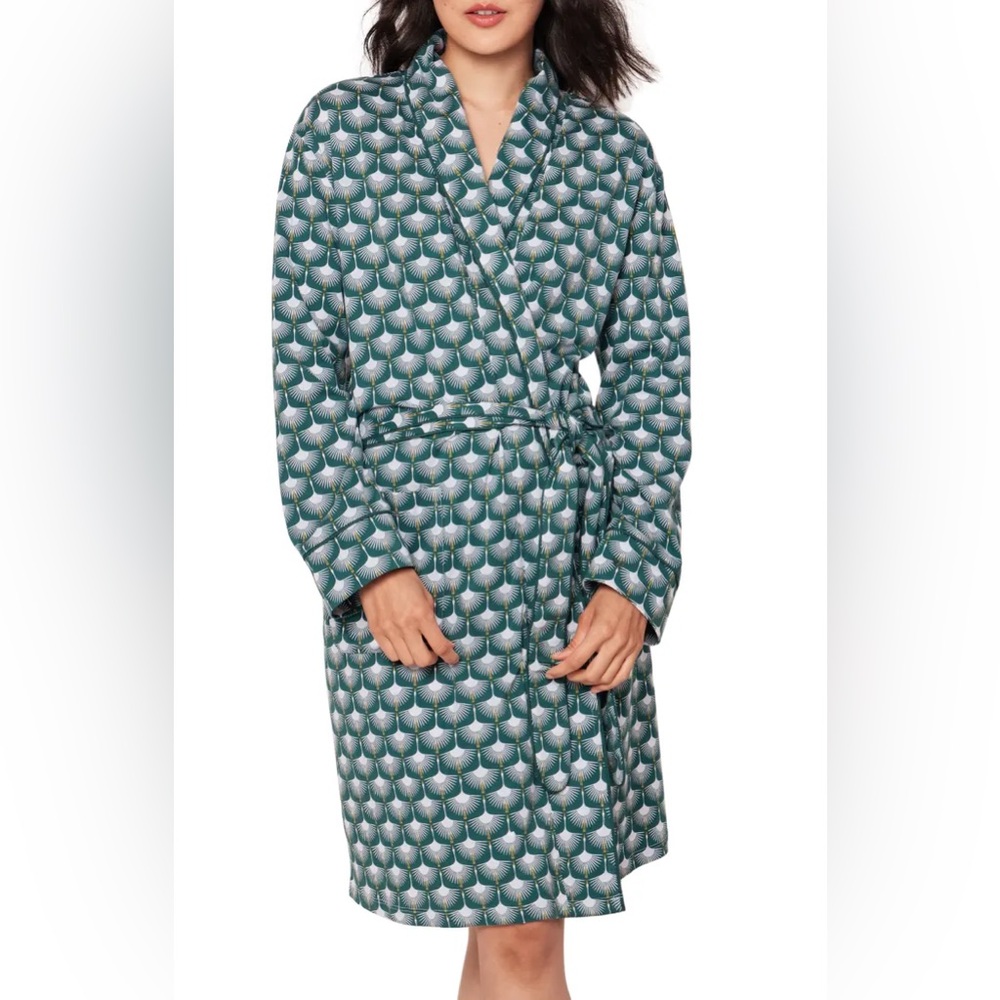 NWT Petite Plume Sonnet of Swans Print Piped Pima Cotton Robe